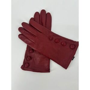 Max Studio Womens Red Genuine Leather Rosette Floral Accent Gloves Size L